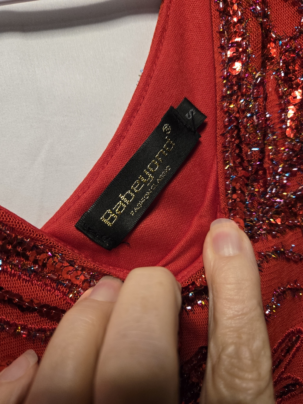 Bebe Red Sequin-Embellished Midi Dress